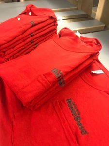 sutherlands, work shirts, employee apparel, business attire, left chest embroidery, red t-shirts, t-shirts, crew neck, short sleeve, business apparel
