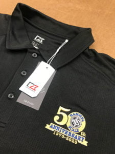 polos, professional polos, embroidery, embroidery design, digitizing, thread, stitches, hammel scale, 50th anniversary, cutter and buck, graphic artwork, design, wichita kansas, corporate apparel, business attire